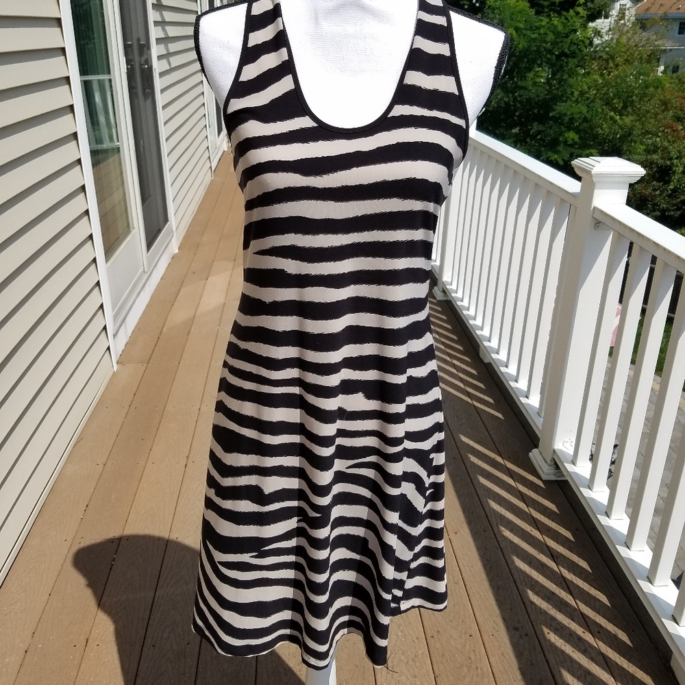 WOMEN ZEBRA STRIPED RACER BACK DRESS MEDIUM Y2k - Picture 2 of 4